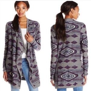 Lucky Brand Southwestern Grey Multi Aztec Tribal Open Long Duster Cardigan